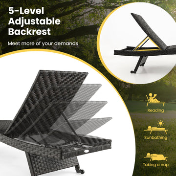 Costway Folding Padded Rattan Patio Chaise Lounge Set of 2 Adjustable Backrest 92576403 New