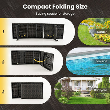 Costway Folding Padded Rattan Patio Chaise Lounge Set of 2 Adjustable Backrest 92576403 New
