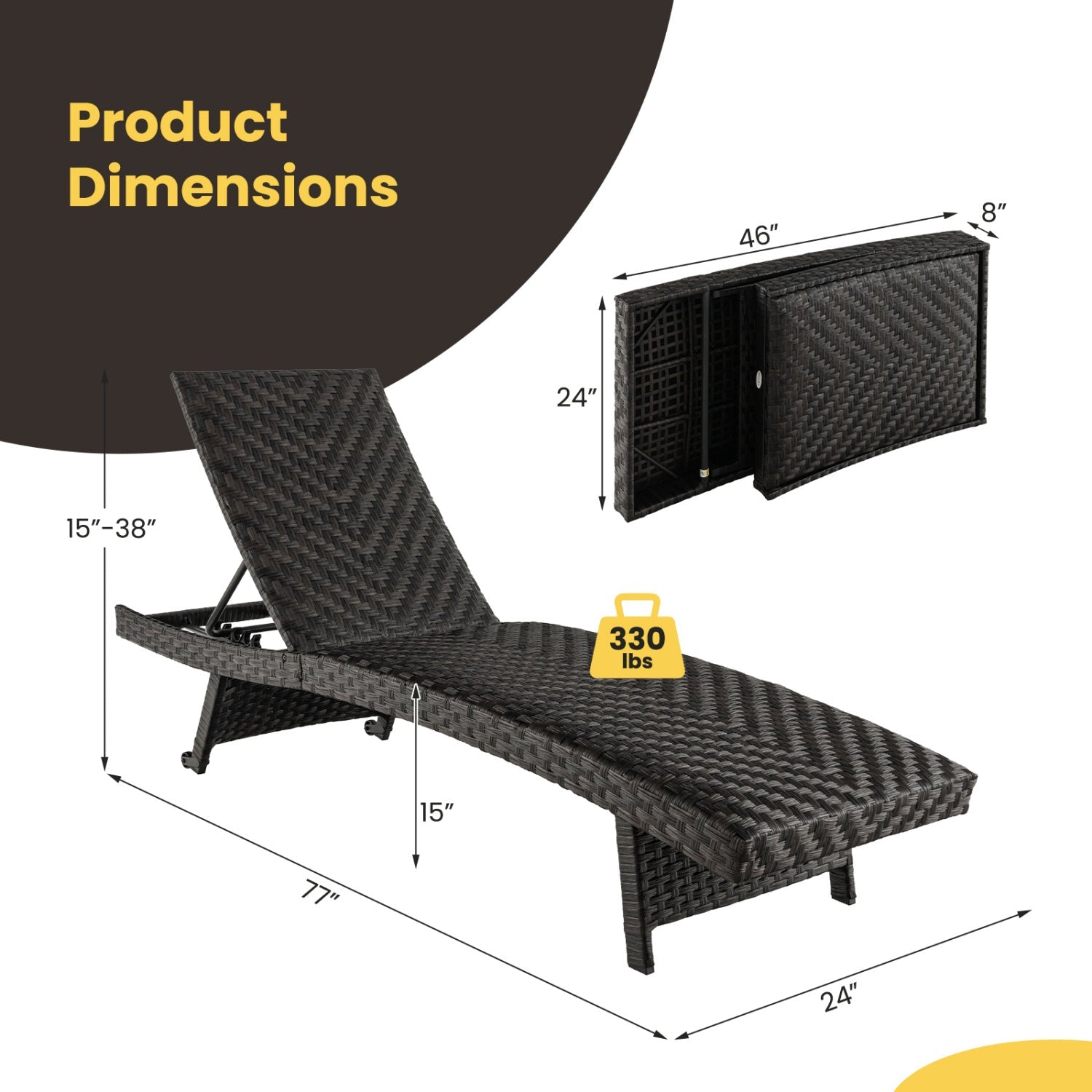 Costway Folding Padded Rattan Patio Chaise Lounge Set of 2 Adjustable Backrest 92576403 New