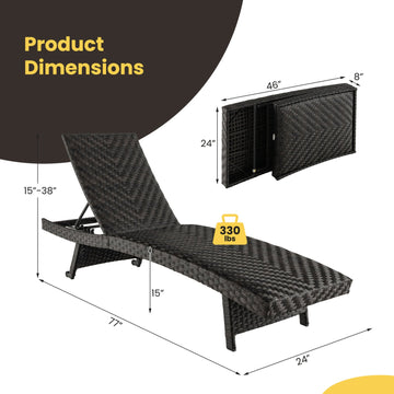 Costway Folding Padded Rattan Patio Chaise Lounge Set of 2 Adjustable Backrest 92576403 New