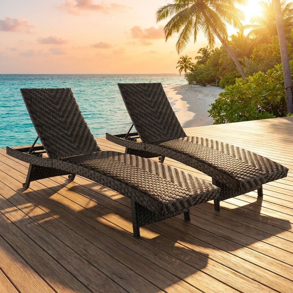 Costway Folding Padded Rattan Patio Chaise Lounge Set of 2 Adjustable Backrest 92576403 New