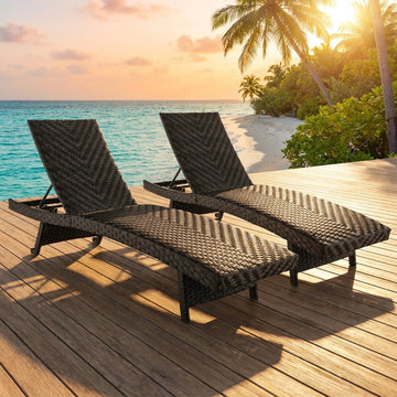 Costway Folding Padded Rattan Patio Chaise Lounge Set of 2 Adjustable Backrest 92576403 New
