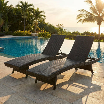 Costway Folding Padded Rattan Patio Chaise Lounge Set of 2 Adjustable Backrest 92576403 New