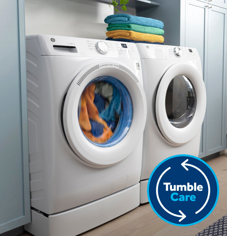 GE  4.8 cu. ft. Capacity Smart Front Load Washer with UltraFresh Vent System with OdorBlock and Sanitize w/Oxi - White (GFW550SSNWW)