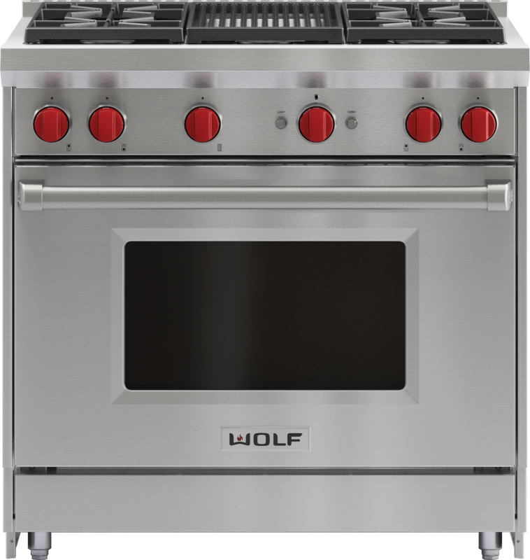 WOLF  WOLF RANGE GAS 36" W/ 4 BRNR & CHARBROILER - Other (GR364C)