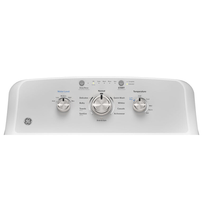 GE  4.3 cu. ft. Capacity Washer with Stainless Steel Basket,Cold Plus and Water Level Control - White w/ Silver Matte Backsplash (GTW385ASWWS)