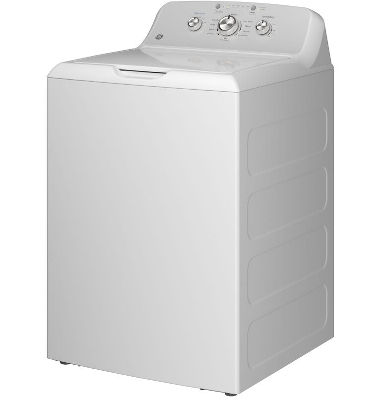 GE  4.3 cu. ft. Capacity Washer with Stainless Steel Basket,Cold Plus and Water Level Control - White w/ Silver Matte Backsplash (GTW385ASWWS)