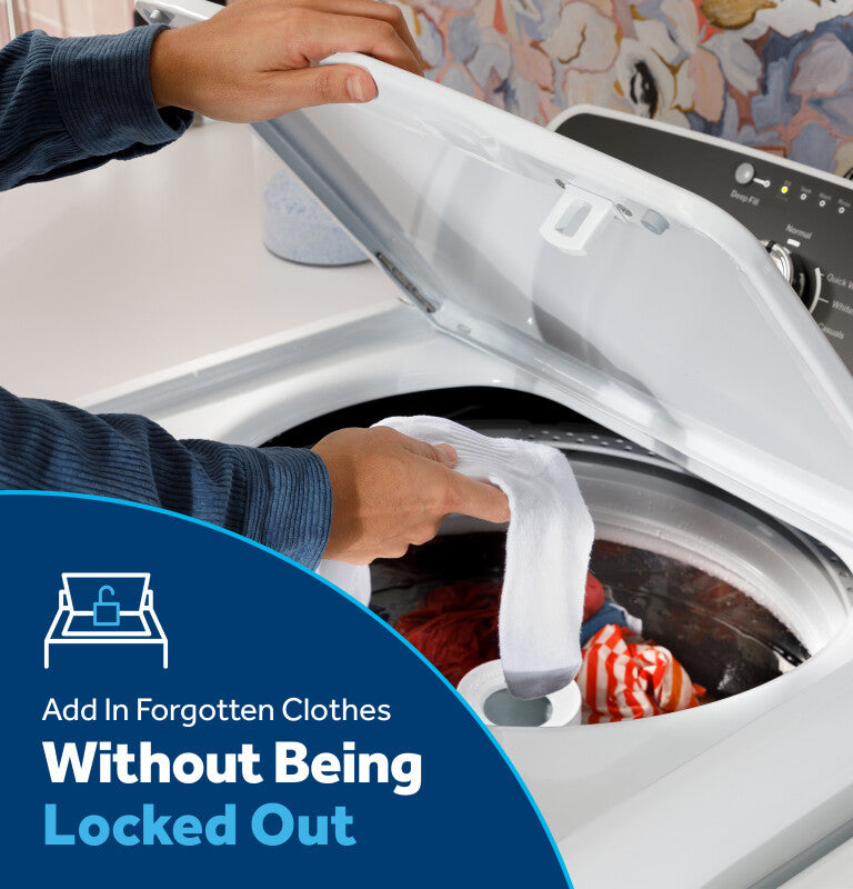 GE  4.3 cu. ft. Capacity Washer with Stainless Steel Basket,Cold Plus and Water Level Control - White w/ Silver Matte Backsplash (GTW385ASWWS)