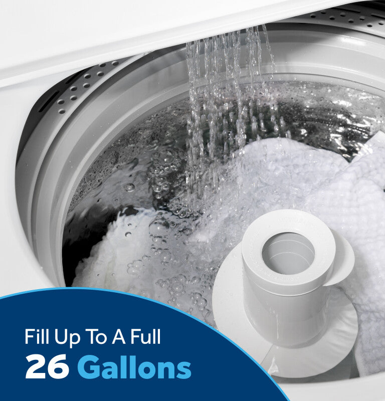 GE  4.3 cu. ft. Capacity Washer with Stainless Steel Basket,Cold Plus and Water Level Control - White w/ Silver Matte Backsplash (GTW385ASWWS)