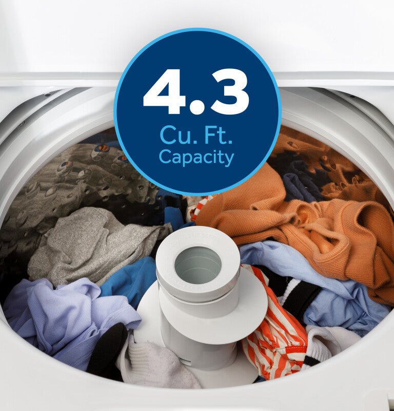 GE  4.3 cu. ft. Capacity Washer with Stainless Steel Basket,5-yr Limited Warranty - White with Black Stainless Backsplash (GTW525ACWWB)