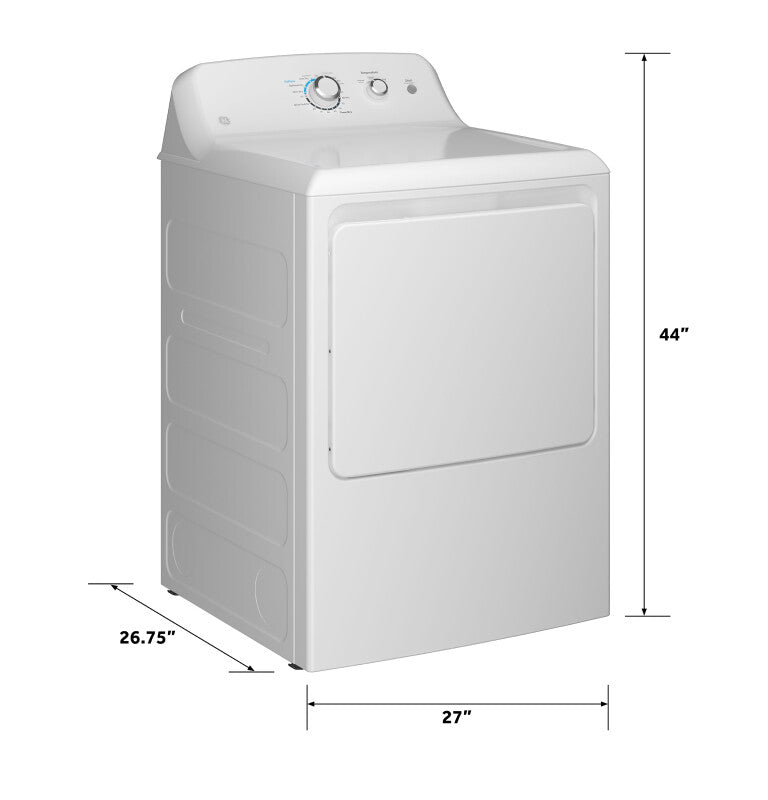 GE  6.2 cu. ft. Capacity Electric Dryer with Up To 120 ft. Venting and Shallow Depth - White (GTX33EASKWW)