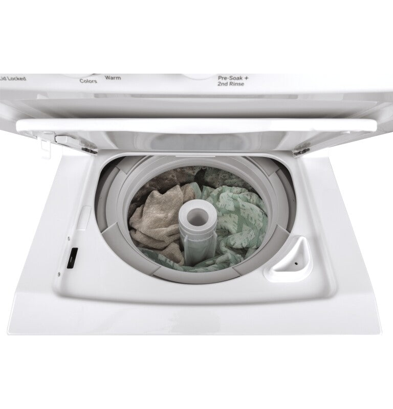 GE  Unitized Spacemaker 2.3 cu. ft. Capacity Washer with Stainless Steel Basket and 4.4 cu. ft. Capacity Electric Dryer - White on White (GUD24ESSMWW)