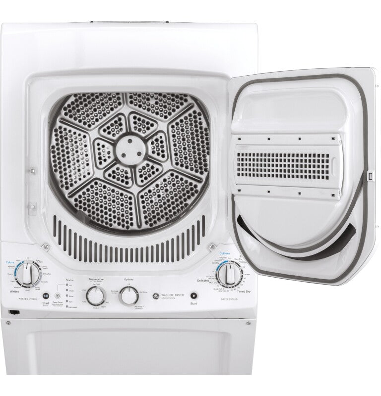 GE  Unitized Spacemaker 2.3 cu. ft. Capacity Washer with Stainless Steel Basket and 4.4 cu. ft. Capacity Electric Dryer - White on White (GUD24ESSMWW)