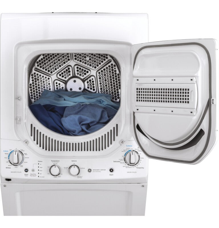 GE  Unitized Spacemaker 2.3 cu. ft. Capacity Washer with Stainless Steel Basket and 4.4 cu. ft. Capacity Electric Dryer - White on White (GUD24ESSMWW)