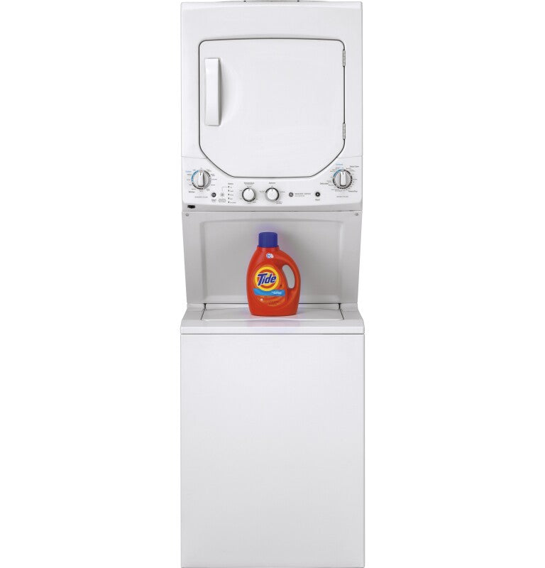 GE  Unitized Spacemaker 2.3 cu. ft. Capacity Washer with Stainless Steel Basket and 4.4 cu. ft. Capacity Electric Dryer - White on White (GUD24ESSMWW)