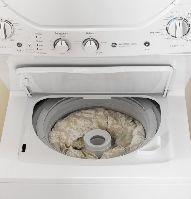 GE  Unitized Spacemaker 2.3 cu. ft. Capacity Washer with Stainless Steel Basket and 4.4 cu. ft. Capacity Electric Dryer - White on White (GUD24ESSMWW)
