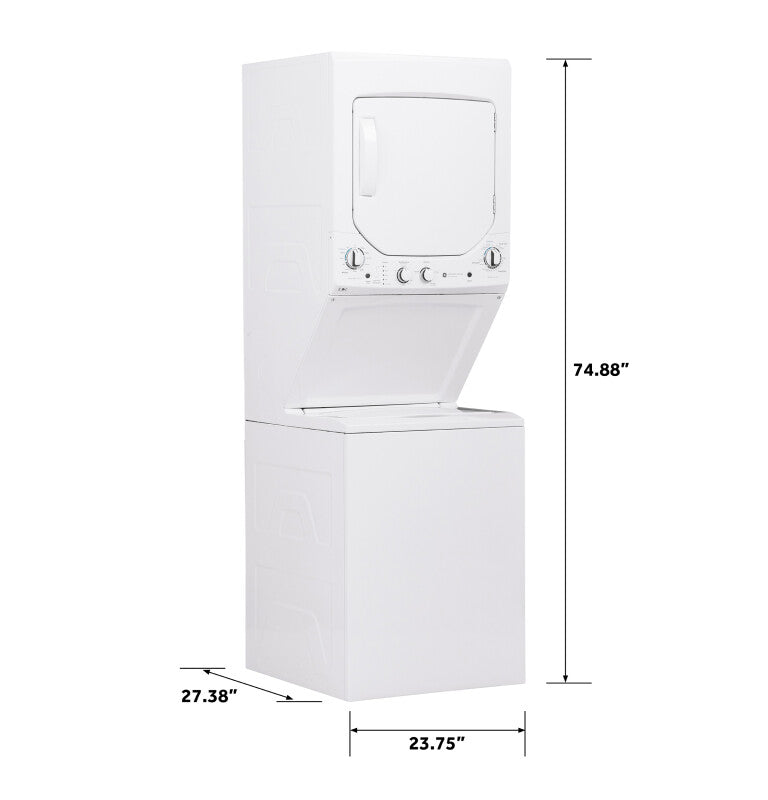 GE  Unitized Spacemaker 2.3 cu. ft. Capacity Washer with Stainless Steel Basket and 4.4 cu. ft. Capacity Electric Dryer - White on White (GUD24ESSMWW)