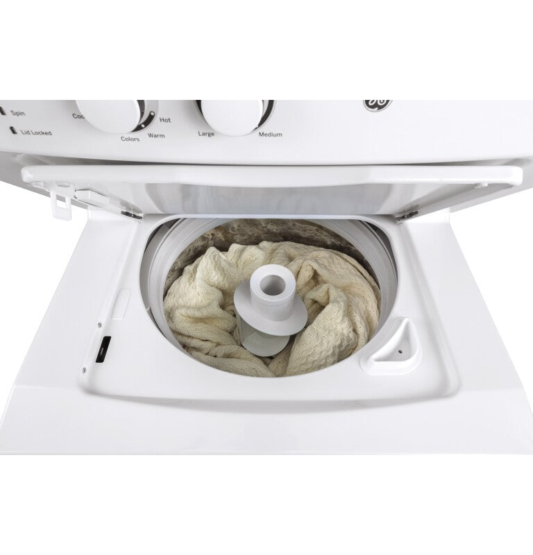 GE  Unitized Spacemaker 3.8 cu. ft. Capacity Washer with Stainless Steel Basket and 5.9 cu. ft. Capacity Electric Dryer - White on White (GUD27ESSMWW)