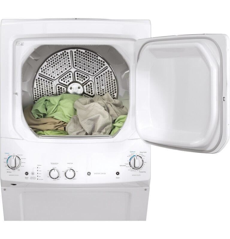 GE  Unitized Spacemaker 3.8 cu. ft. Capacity Washer with Stainless Steel Basket and 5.9 cu. ft. Capacity Electric Dryer - White on White (GUD27ESSMWW)