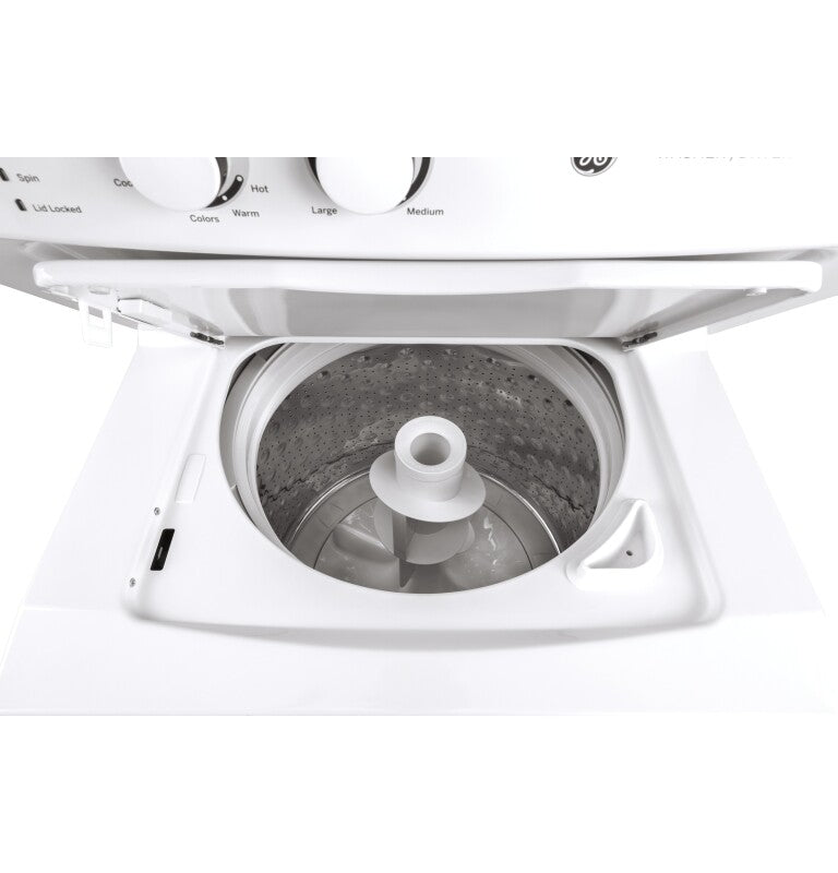 GE  Unitized Spacemaker 3.8 cu. ft. Capacity Washer with Stainless Steel Basket and 5.9 cu. ft. Capacity Gas Dryer - White on White (GUD27GSSMWW)