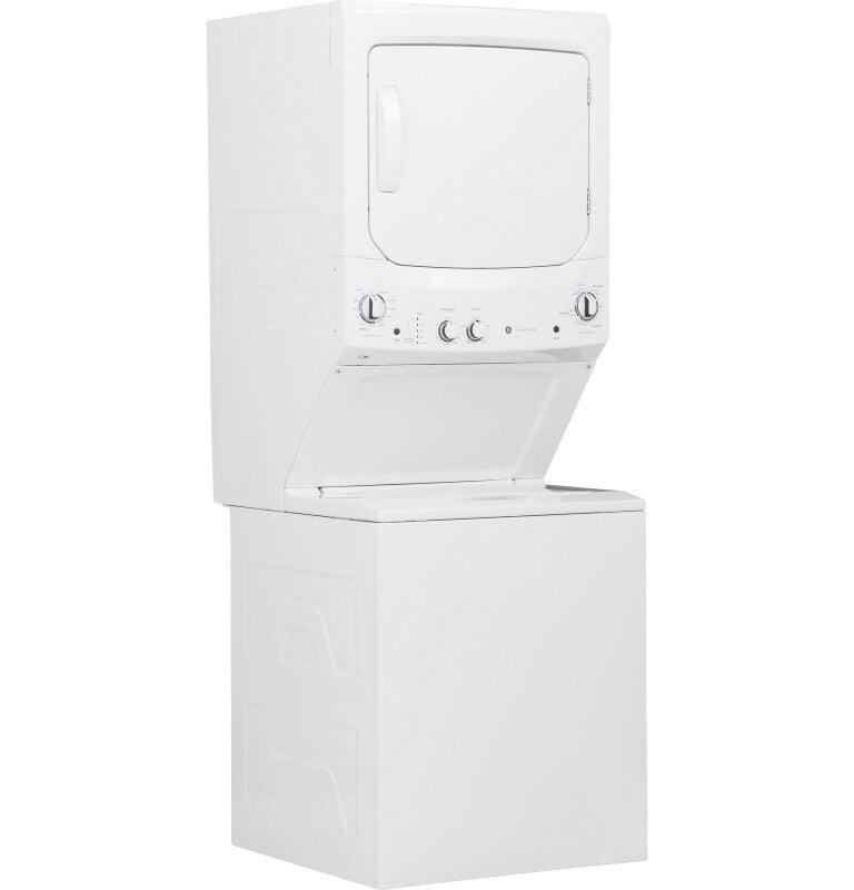 GE  Unitized Spacemaker 3.8 cu. ft. Capacity Washer with Stainless Steel Basket and 5.9 cu. ft. Capacity Gas Dryer - White on White (GUD27GSSMWW)