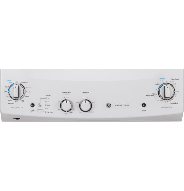 GE  Unitized Spacemaker 3.8 cu. ft. Capacity Washer with Stainless Steel Basket and 5.9 cu. ft. Capacity Long Vent Electric Dryer - White on White (GUV27ESSMWW)