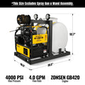 4000 PSI 4 GPM ZONSEN E-Start Engine Hot Water Pressure Washer Skid Mounted with 175 Gal Tank,  HPW40DT