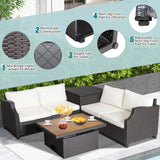 Costway 7-Pc Hand-Woven Wicker Outdoor Patio Sofa Furniture Set w/ Acacia Wood Coffee Table White 48921537 New
