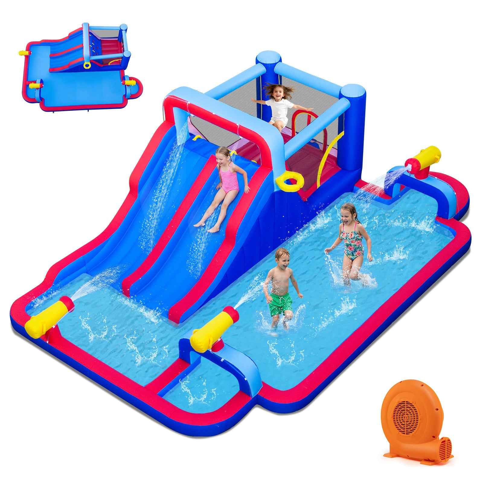 Costway Inflatable Bounce House Water Park 2 Slides 3 Cannons 680W Blower 26853149 New