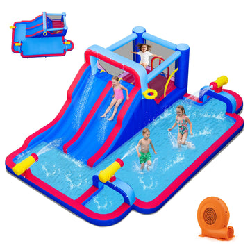 Costway Inflatable Bounce House Water Park 2 Slides 3 Cannons 680W Blower 26853149 New