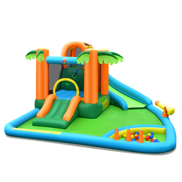 Costway 7-in-1 Inflatable Water Slide Park w/ Trampoline Climbing 680W Blower 73124568 New
