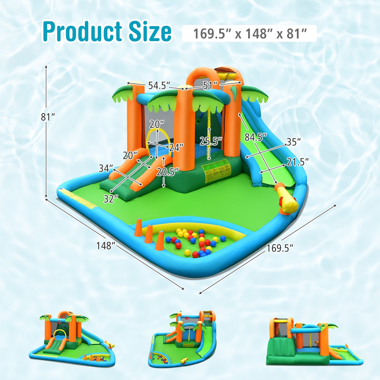 Costway 7-in-1 Inflatable Water Slide Park w/ Trampoline Climbing 680W Blower 73124568 New