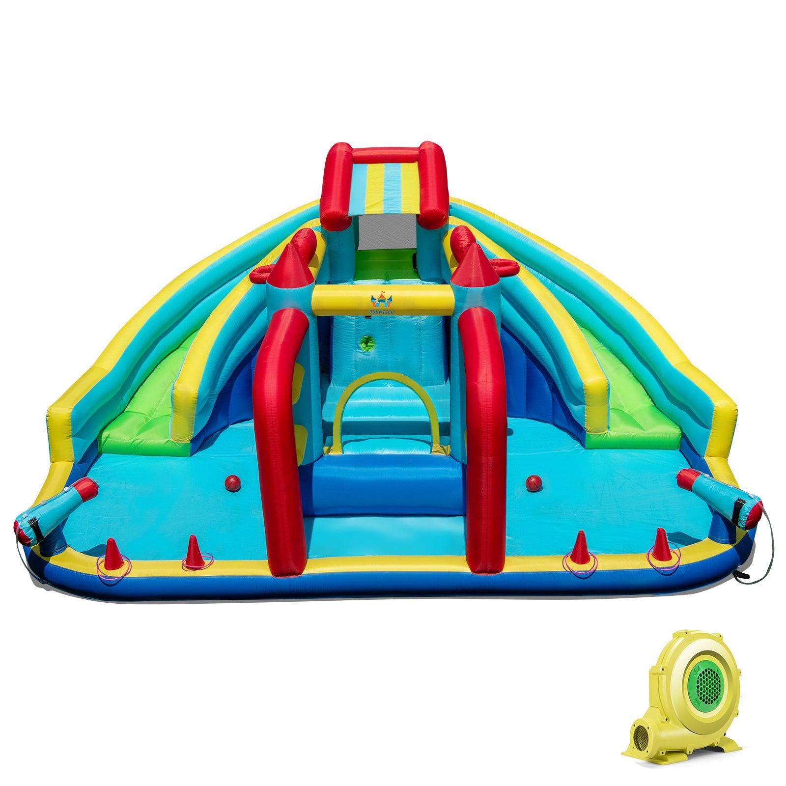 Costway Inflatable Double Water Slide Park Obstacle Course w/ 735W Blower 36077605 New