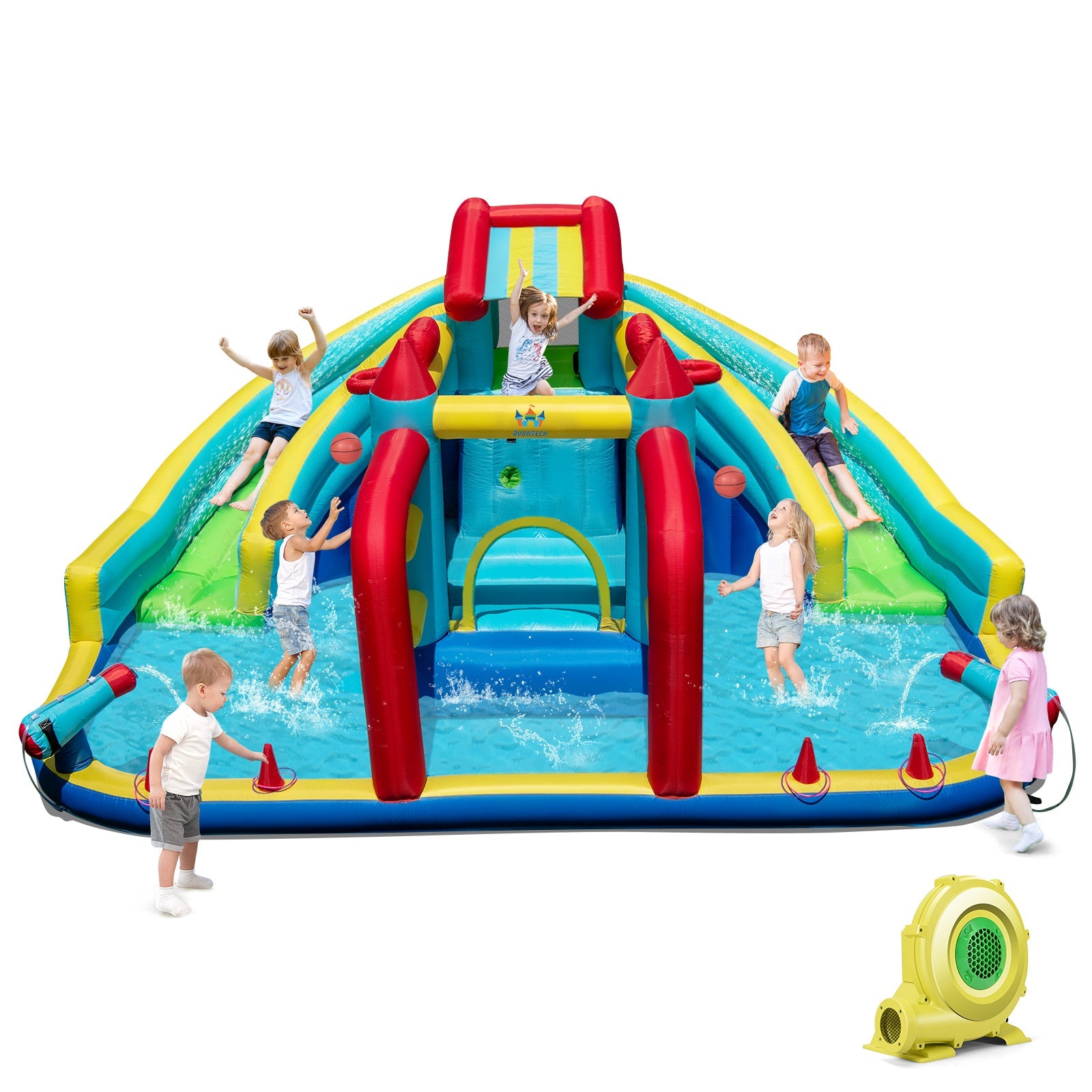 Costway Inflatable Double Water Slide Park Obstacle Course w/ 735W Blower 36077605 New