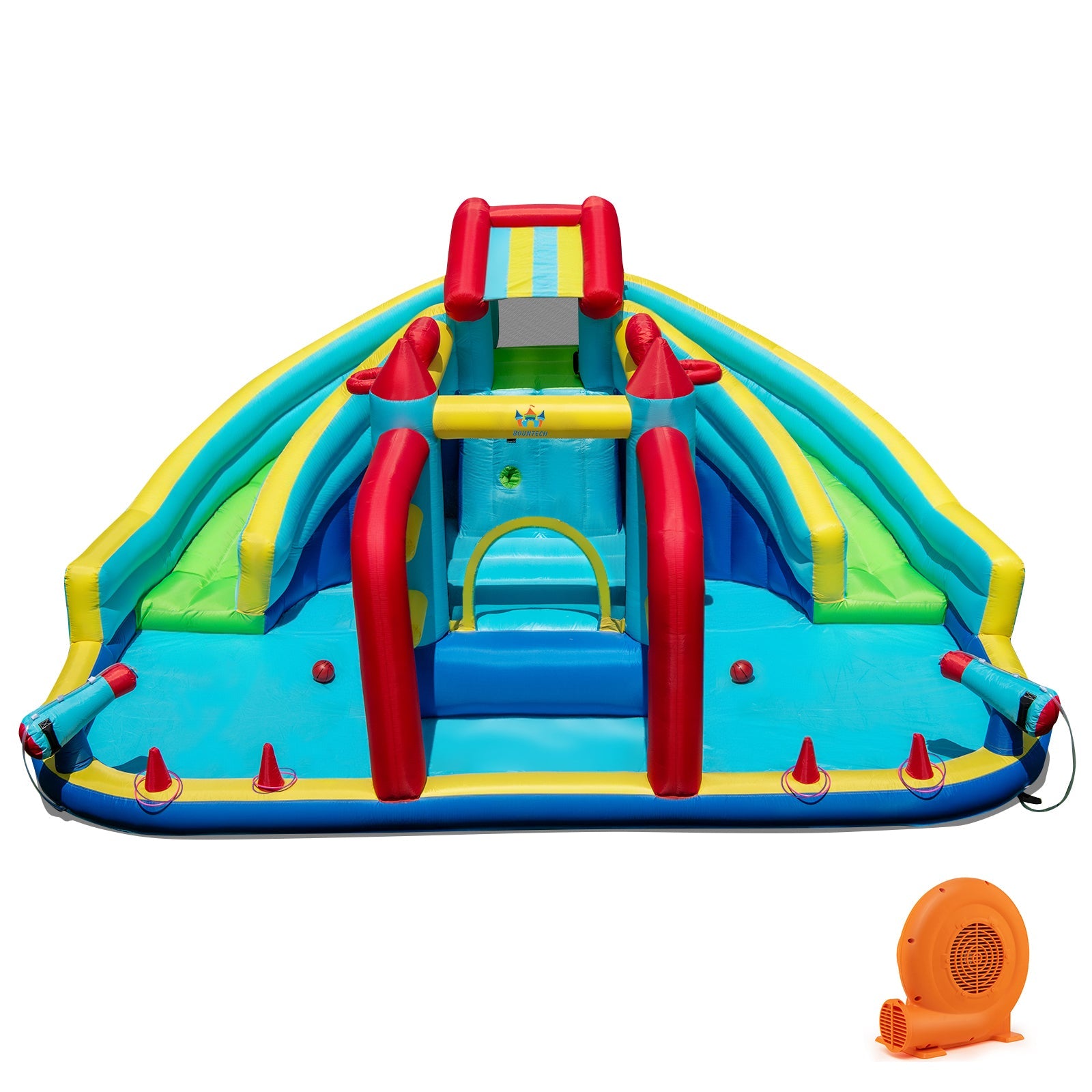 Costway Inflatable Double Water Slide Park w/ 750W Blower Obstacle Course 23155331 New
