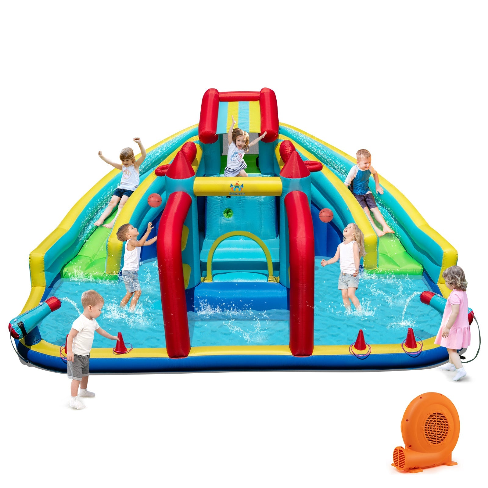 Costway Inflatable Double Water Slide Park w/ 750W Blower Obstacle Course 23155331 New