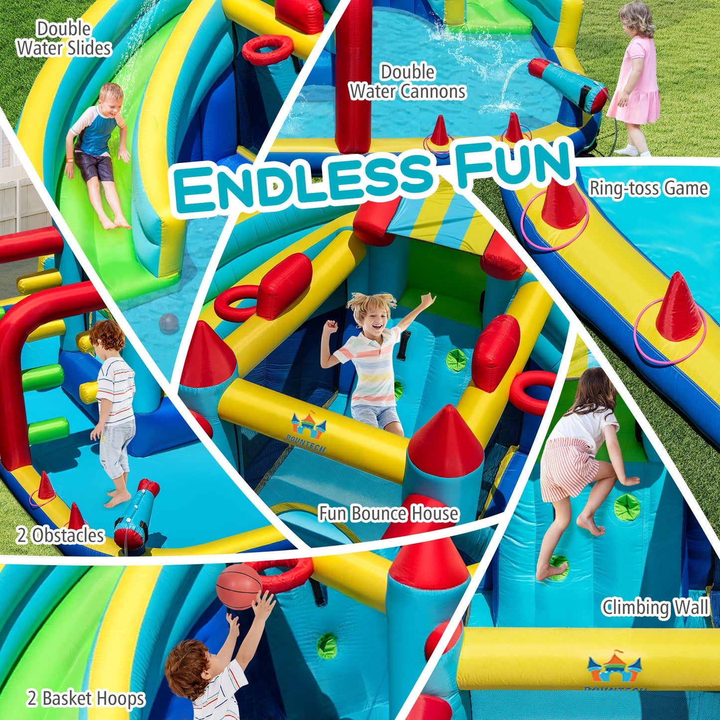 Costway Inflatable Double Water Slide Park w/ 750W Blower Obstacle Course 23155331 New