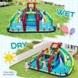Costway Inflatable Double Water Slide Park w/ 750W Blower Obstacle Course 23155331 New