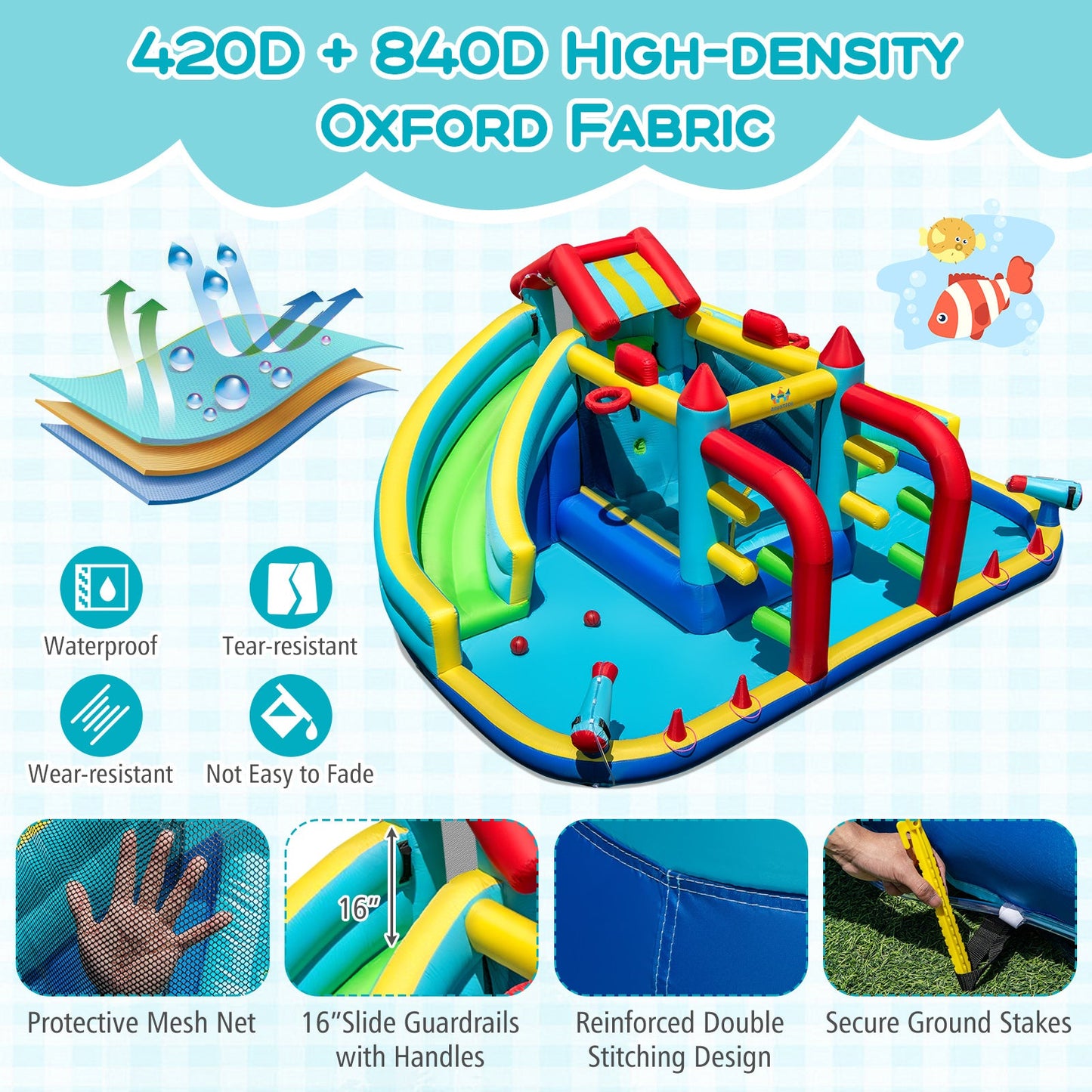 Costway Inflatable Double Water Slide Park w/ 750W Blower Obstacle Course 23155331 New