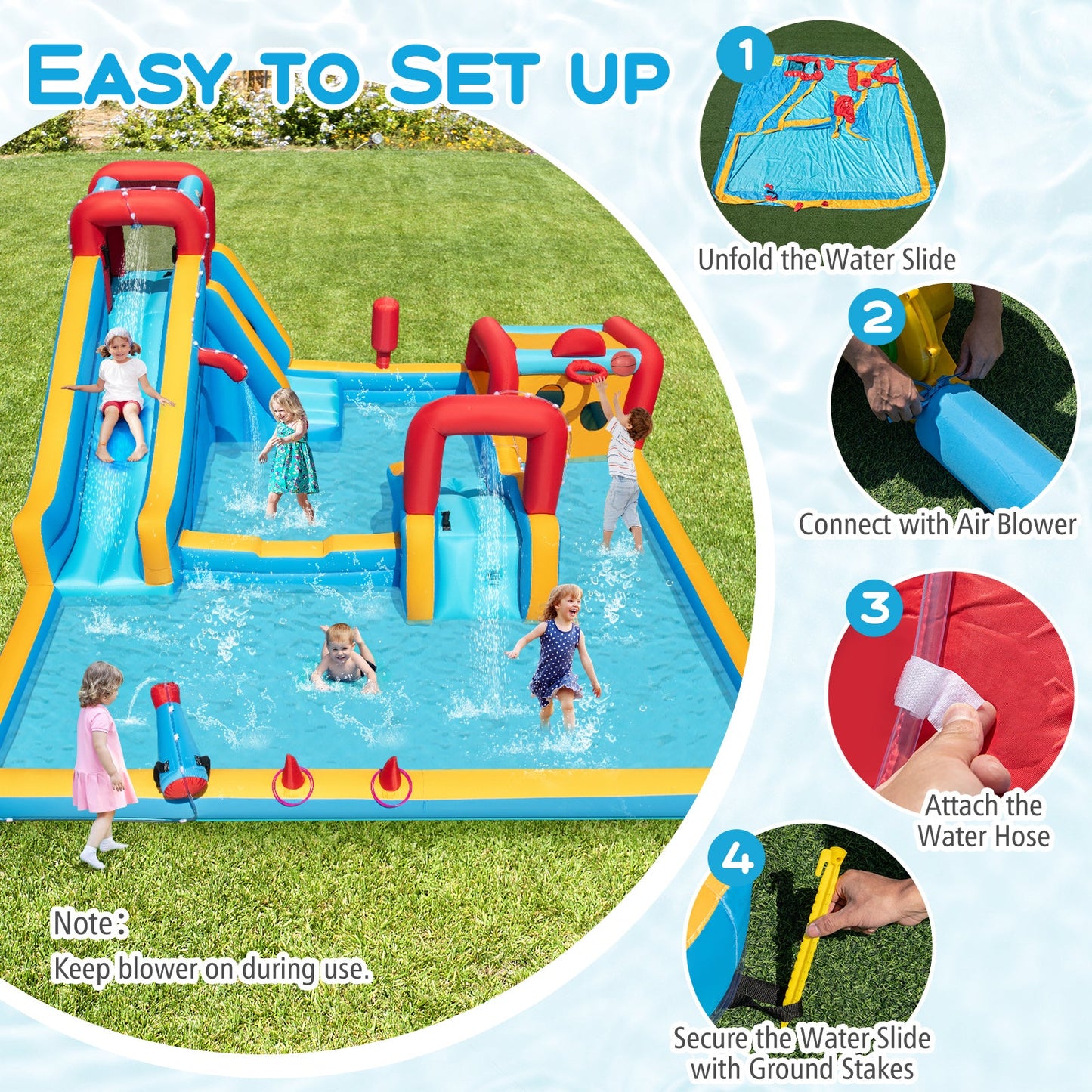 Costway 9-in-1 Inflatable Double Water Slide Park Bounce House w/ 680W Blower 196432785 New