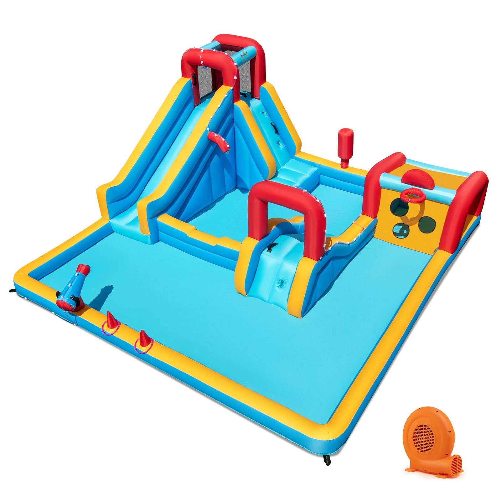 Costway 9-in-1 Inflatable Double Water Slide Park Bounce House w/ 750W Blower 723958164 New