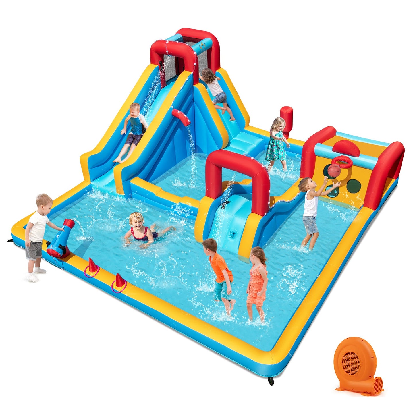 Costway 9-in-1 Inflatable Double Water Slide Park Bounce House w/ 750W Blower 723958164 New