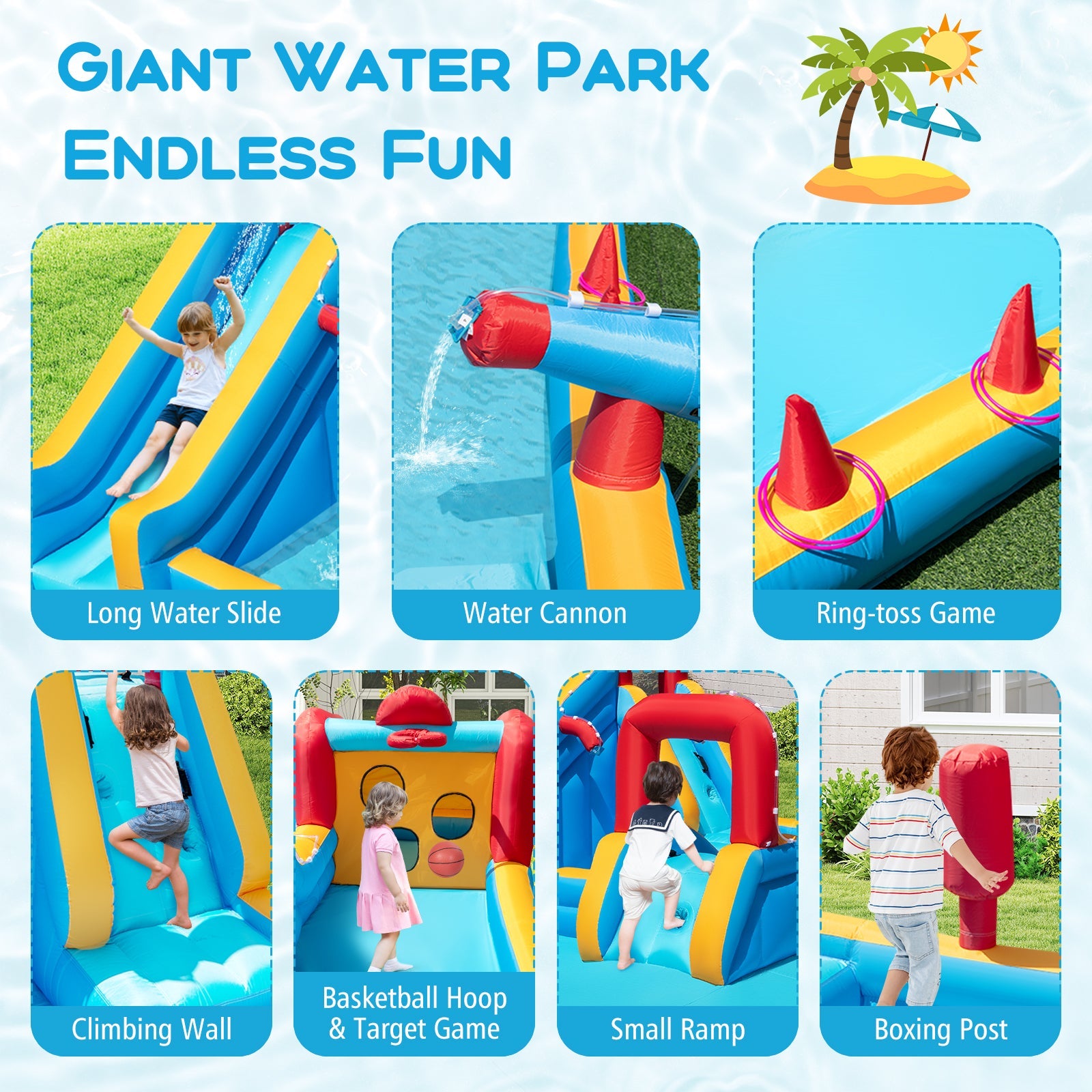 Costway 9-in-1 Inflatable Double Water Slide Park Bounce House w/ 750W Blower 723958164 New