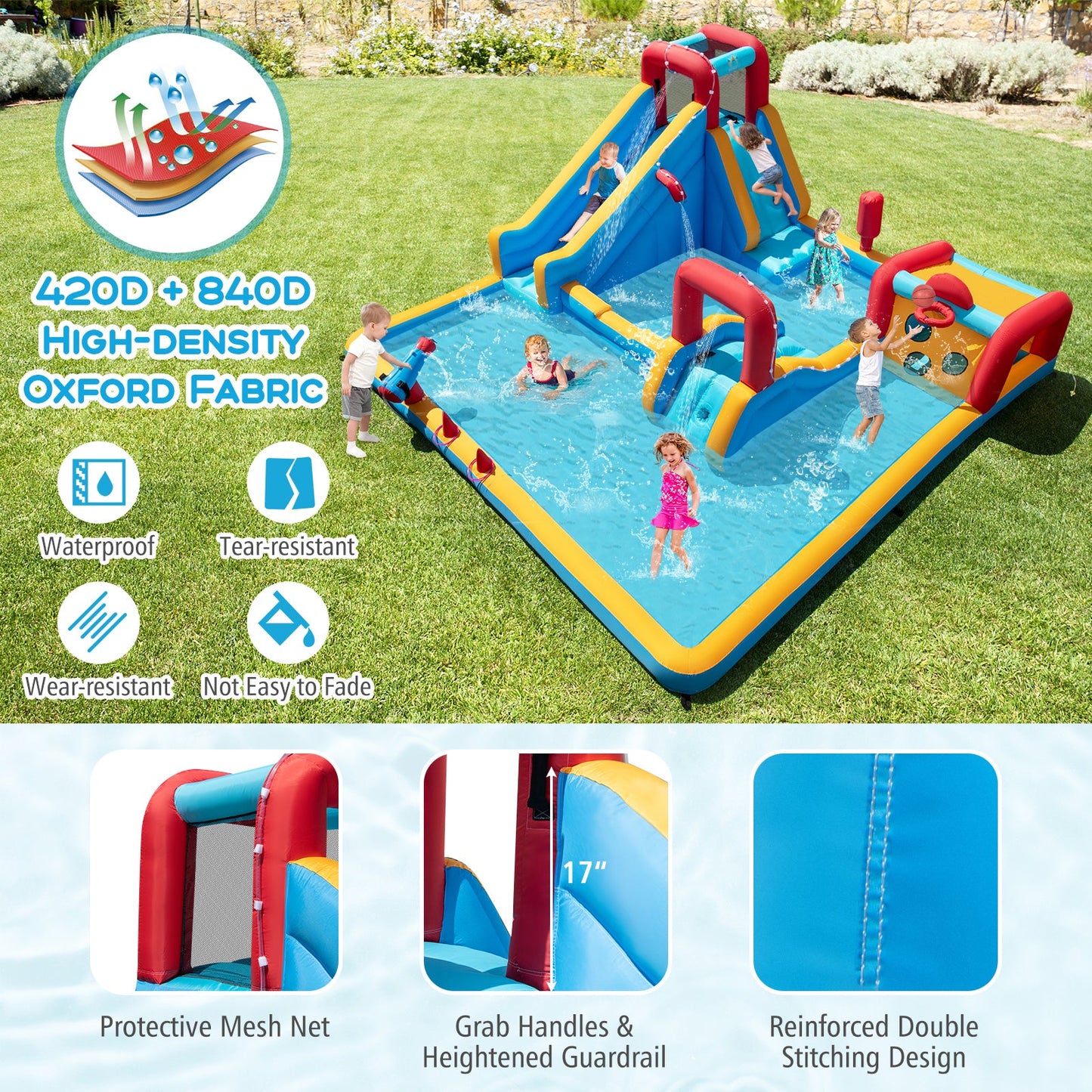 Costway 9-in-1 Inflatable Double Water Slide Park Bounce House w/ 750W Blower 723958164 New