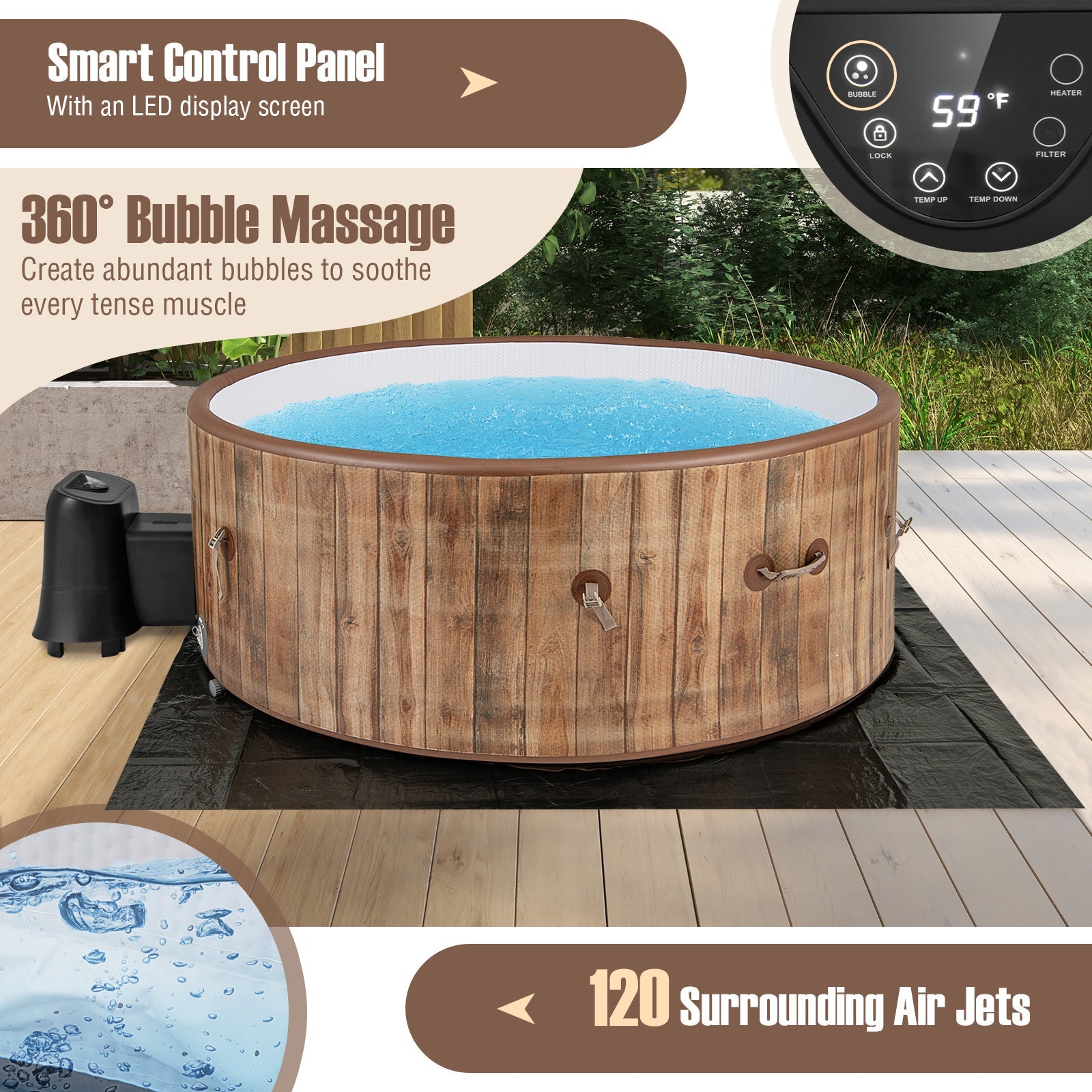 Costway 72" Inflatable Hot Tub Spa w/ 120 Air Jets Heater Pump 4-6 Person 41623857 New
