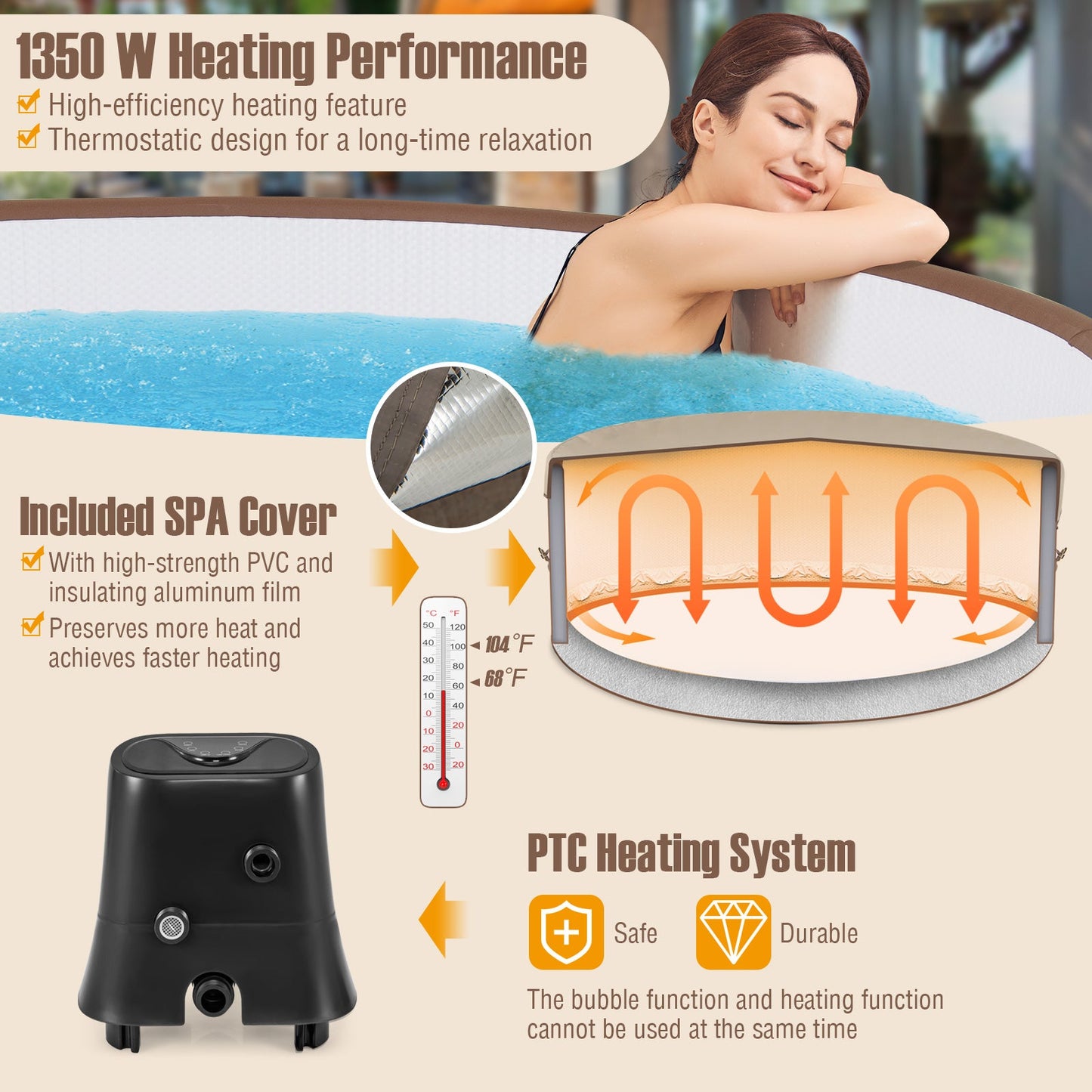 Costway 72" Inflatable Hot Tub Spa w/ 120 Air Jets Heater Pump 4-6 Person 41623857 New