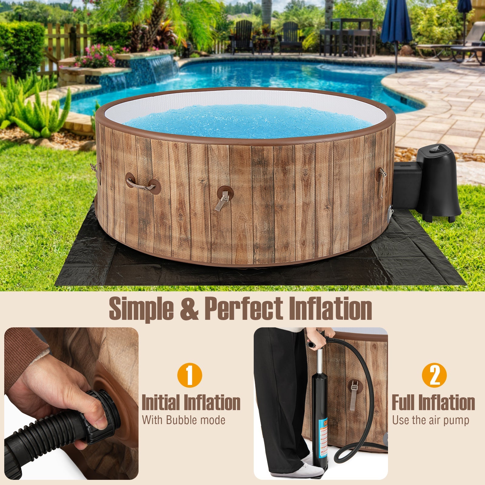 Costway 72" Inflatable Hot Tub Spa w/ 120 Air Jets Heater Pump 4-6 Person 41623857 New