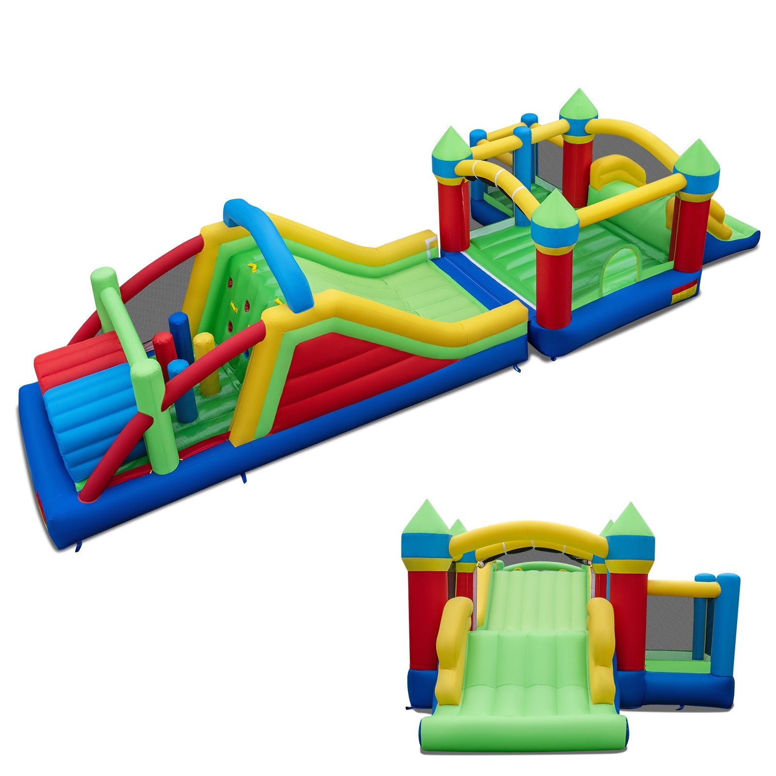 Costway Inflatable Obstacle Course Bounce House Dual Slides Tunnels 274918356 New