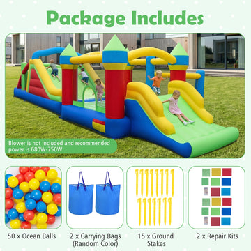 Costway Inflatable Obstacle Course Bounce House Dual Slides Tunnels 274918356 New