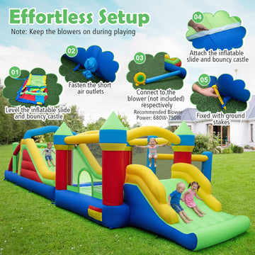 Costway Inflatable Obstacle Course Bounce House Dual Slides Tunnels 274918356 New